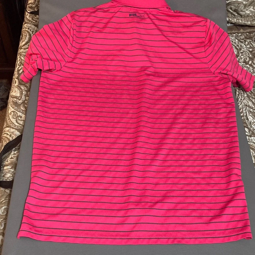 RLX Ralph Lauren Pink polo with small green stripes men’s large